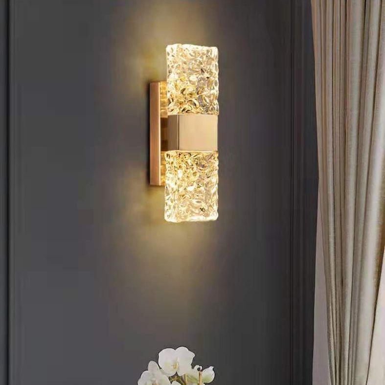 Minimalist Rectangle Sconce Light Fixture Crystal LED Bedroom Wall Light Sconce in Gold
