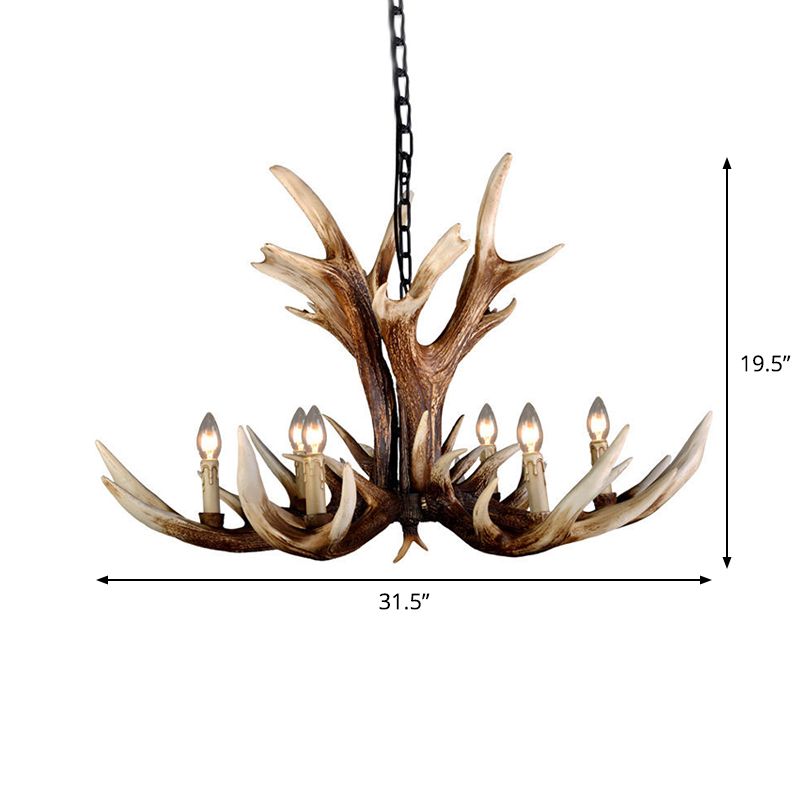 Chandelier artificiel de bois artificiel 6/8 lumières pendantes de plafond en résine en marron