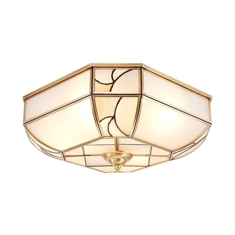 3 Lights Opal Glass Flush Mount Colonialism Brass Bowl Bedroom Ceiling Lighting