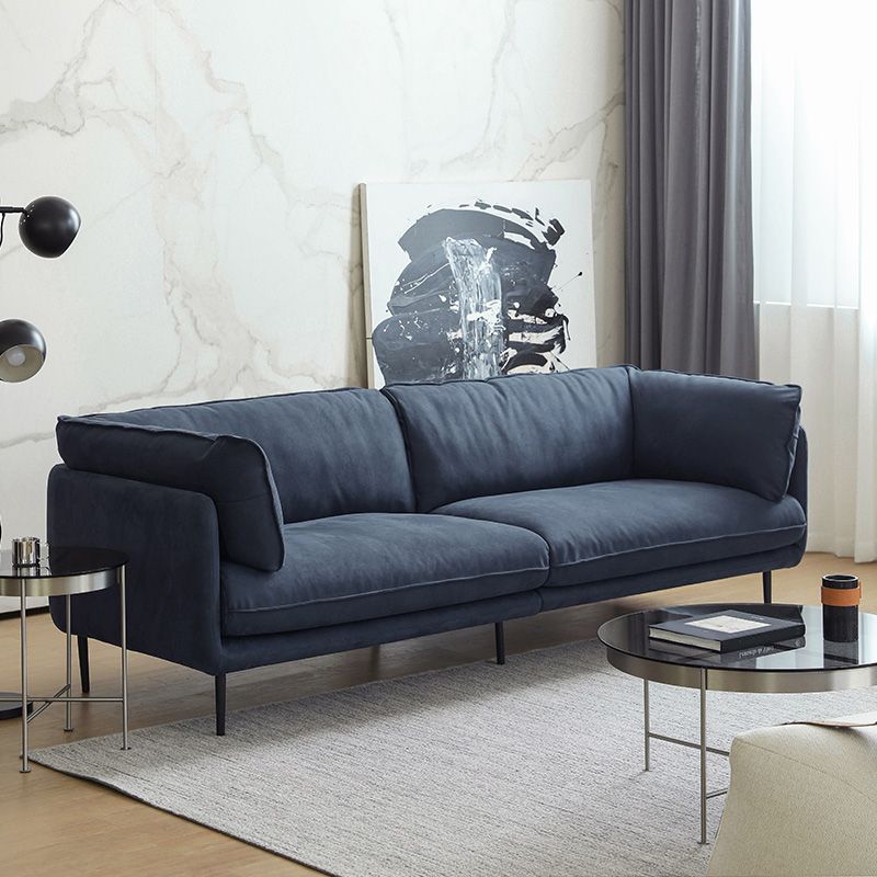 31.49" High Sofa Faux Leather Tuxedo Arm Sofa with Loose Back