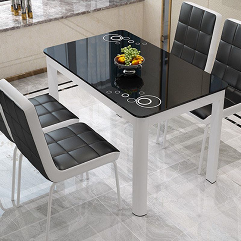 Rectangle Dining Table Modern White and Black in Glass Table for Kitchen