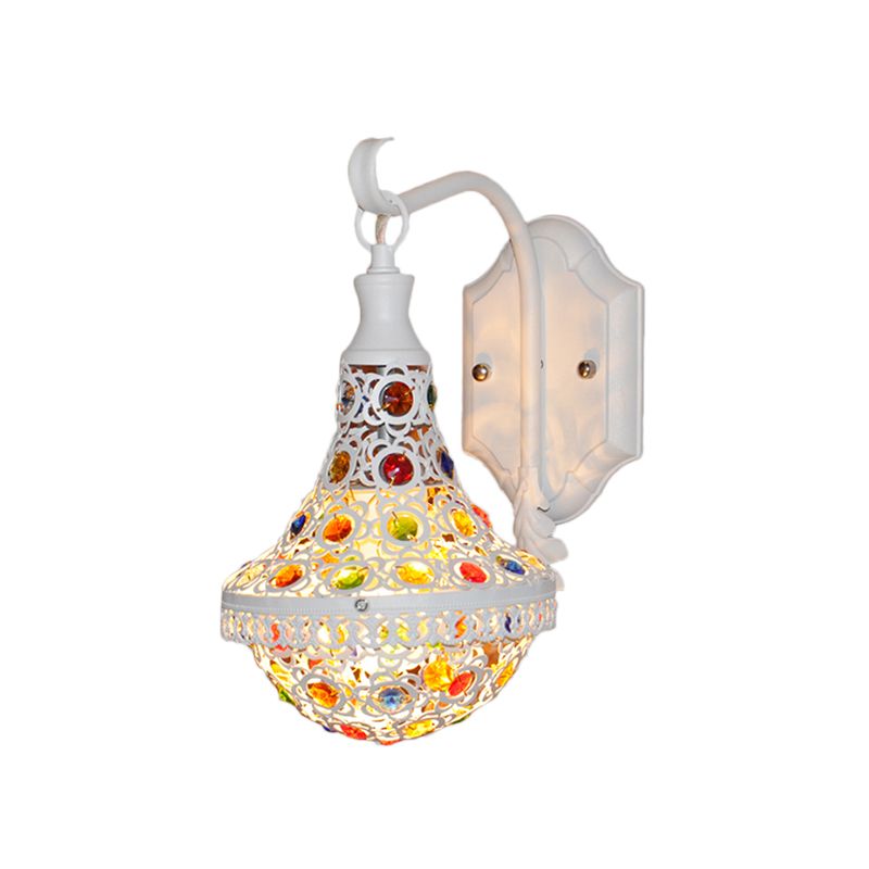 Bohemia Empire Wall Sconce Fixture Crystal and Metal 1 Head Wall Lighting with Jewelry in White Finish