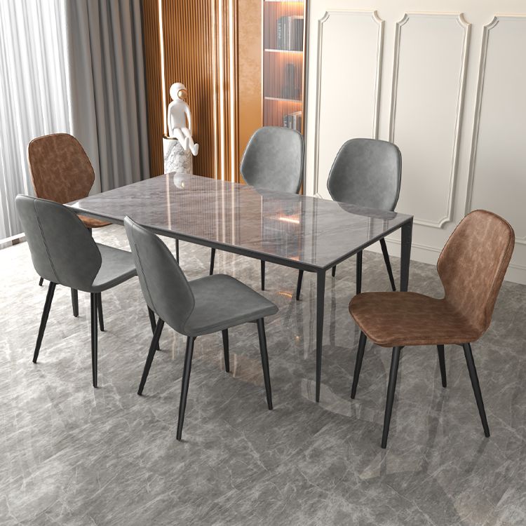 Leder zeitgenössischer Wingback Side Stuhl Küche Essstuhl mit Metallbeinen