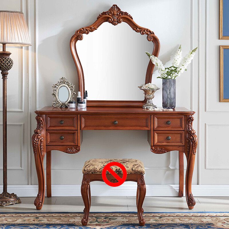 Solid Wood Brown Makeup Table Vanity with Drawers and Mirror