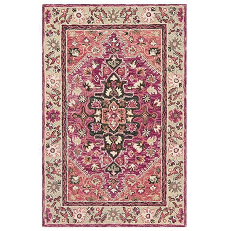 Tone rouge et ethnique Polyester Shabby Chic Carpet Not Slip Backing Indoor tapis pour la décoration intérieure