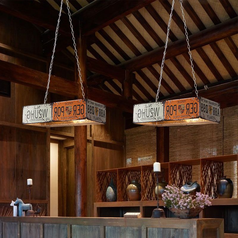 3 Lights Rectangle Island Ceiling Light Factory Red Metallic Hanging Lamp for Dining Room