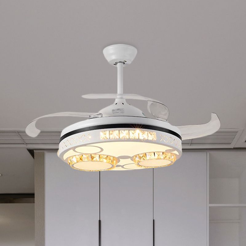 Light ventilatore a soffitto tamburo tradizionale 3 lame da 16 "Larghezza Crystal Crypant Fan Lighting in White