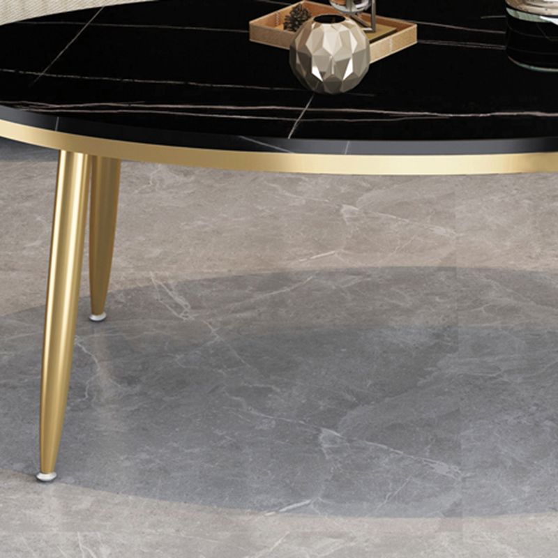 4 Legs Oval Cocktail Table Stone Top 1 Single Coffee Table with Gold/Black Legs