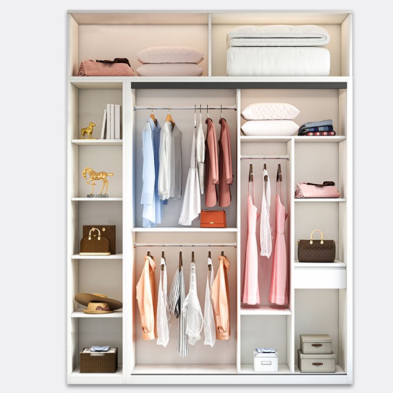 White Sliding Wardrobe Closet Engineered Wood Wardrobe Armoire
