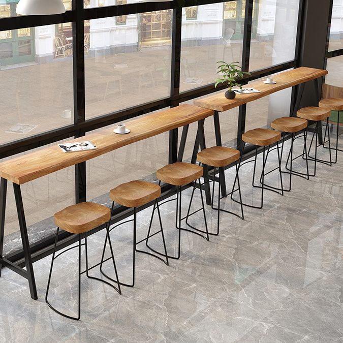 Light Brown Modern Style Bar Table in Solid Wood and Iron Cafe Bar Table, Only Table