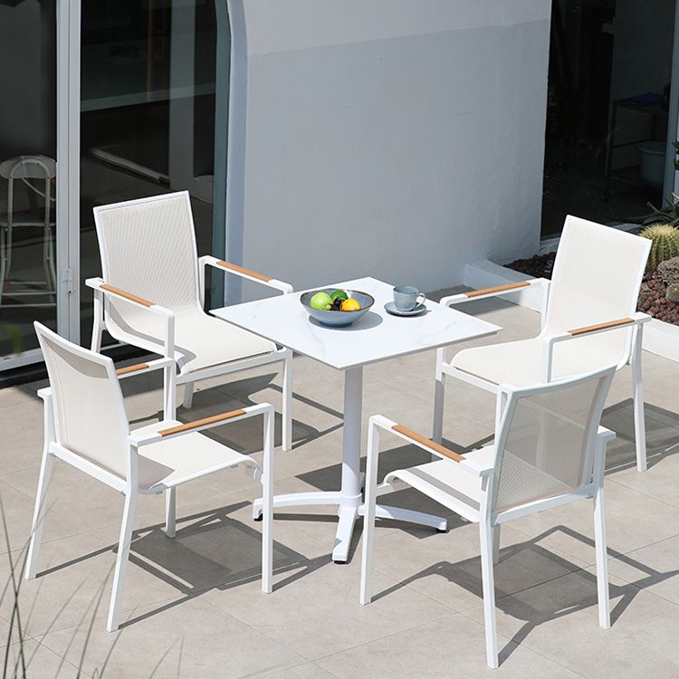 Contemporary White Outdoors Dining Chairs with Fabric Back Stacking Chairs
