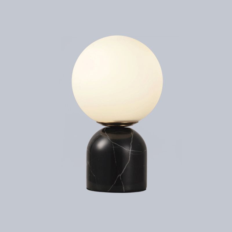 Ball Cream Glass Small Night Lamp Designer 1-Light Green/White/Black Table Light with Dome Marble Base