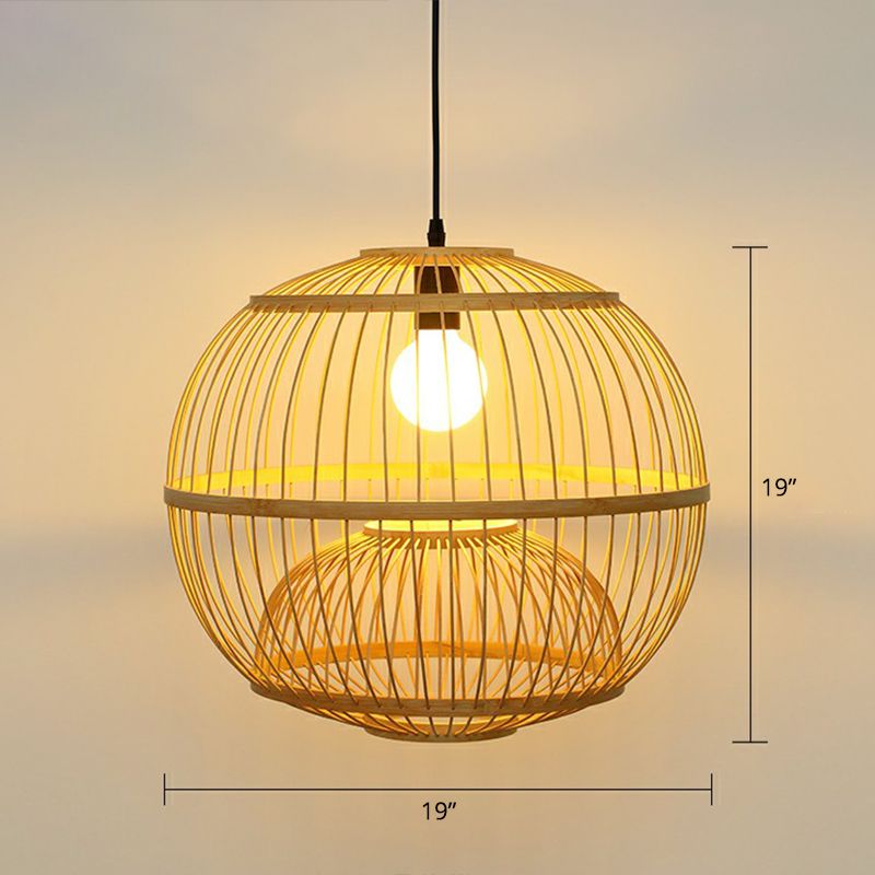 Legno a pendente a sospensione artigianale a mano asiatico 1 testa lampada a goccia di bambù per sala da pranzo
