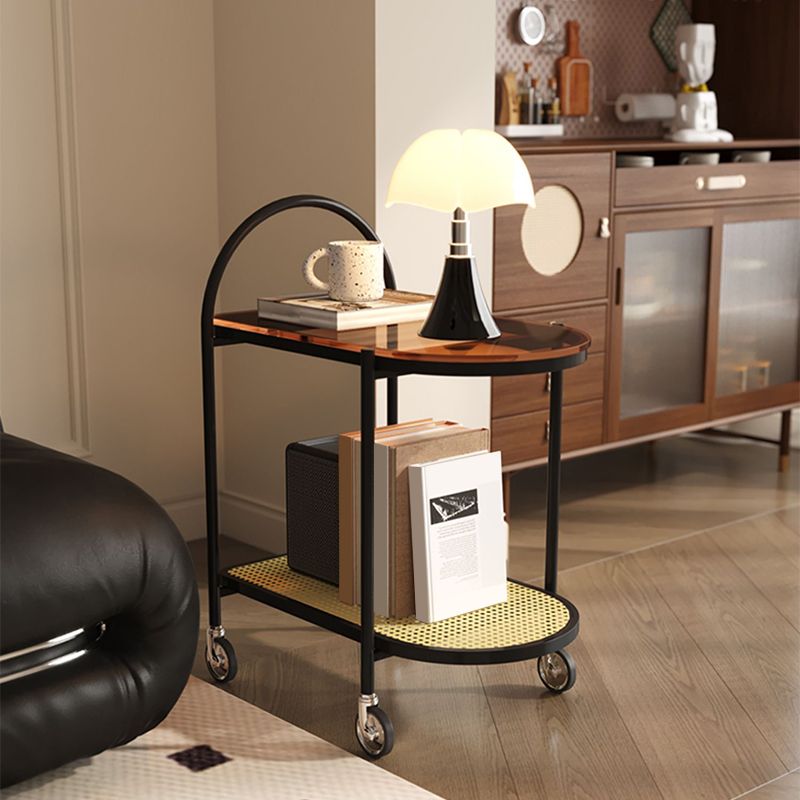 23.62" Wide Metal Side Table Oval Glass Top Sofa Side Accent Table