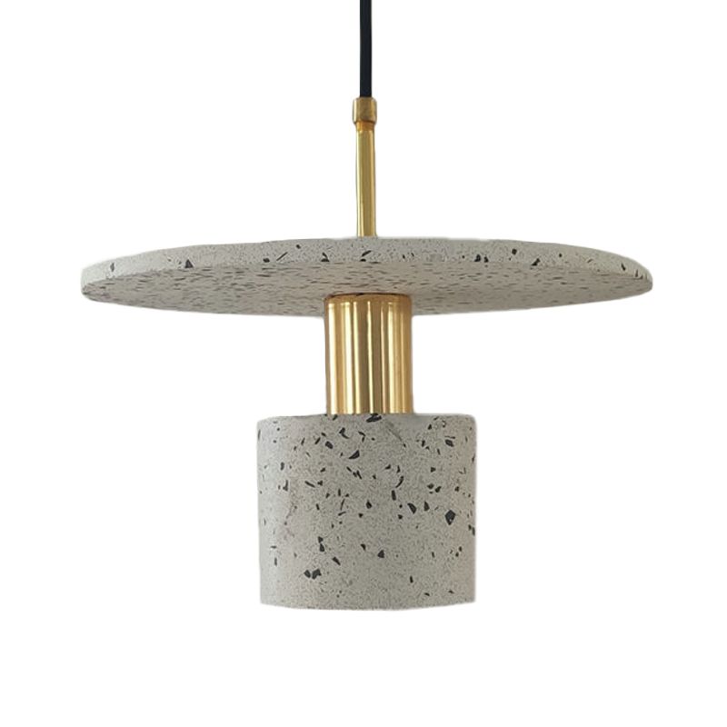 Round Plate and Cylinder Hanging Light Nordic Terrazzo 1-Light Coffee House Pendant Lamp in White/Black/Pink
