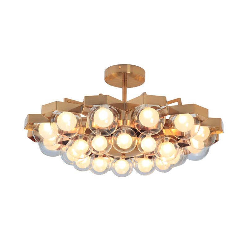 Metallic bloemvormige kroonluchter met bol schaduw woonkamer 24 lichten elegant hangend licht in goud