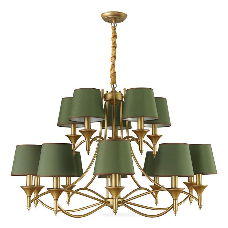Luce a soffitto in tessuto a forma di tamburo affusolato Luce appesa verde moderna per soggiorno