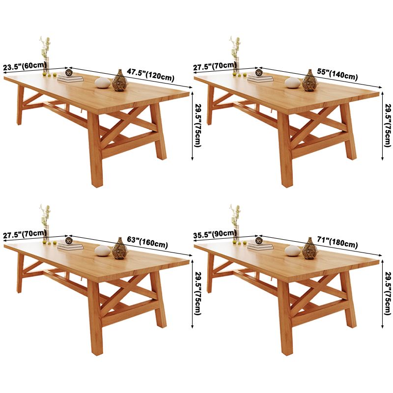 Eenvoudige dennen vaste houten eettafel rechthoekige tafel in houten kleur met vier veter