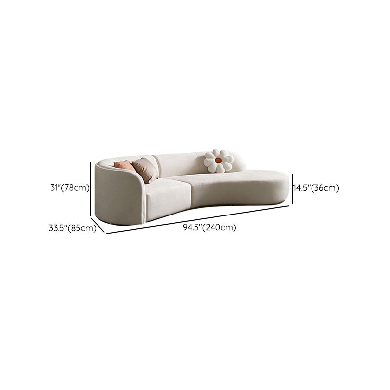 Modern 30.70" H White Wool Tuxedo Arm Curved Sofa for Living Room
