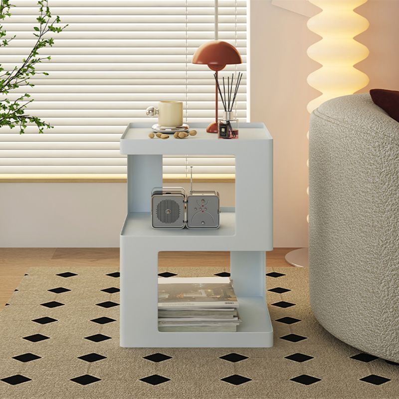 Ultra-Modern Side End Snack Table with Metal Shelves Bedroom Side Table in White