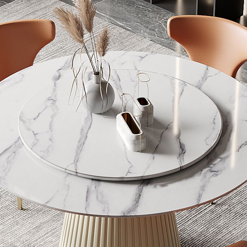 Metal Contemporary Round Dining Table Marble Top Table for Dining Room