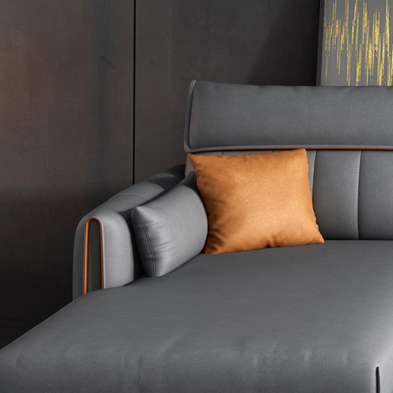 Modern Faux Leather Sectional with 4 Pillows Back for 4 People