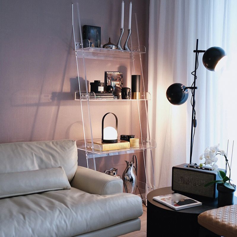 Contemporary Open Back Bookshelf Ladder Acrylic Bookcase with Shelves