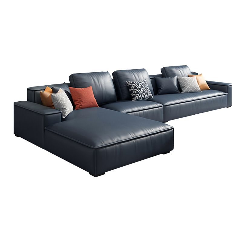 Loose Back Faux Leather Sofa with Chaise Square Arm Sofa - 70.87" D