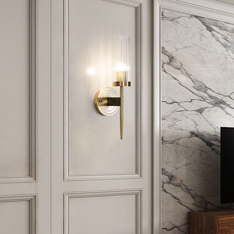 Modern Minimalist Cylindrical Wall Sconce Copper Wall Lamp with Clear Glass Shade