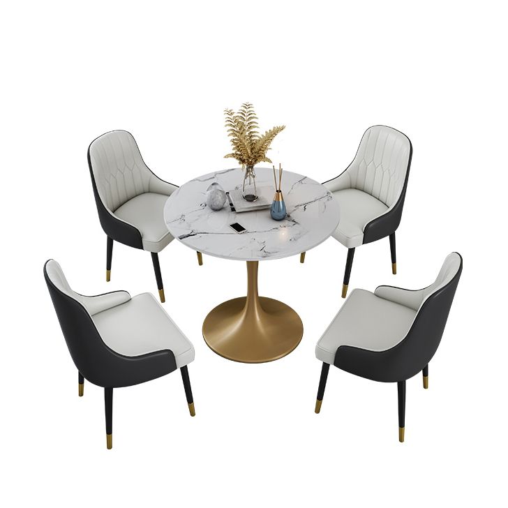 Modern Stone Dining Set 1/4/5 Pieces Round Dining Table Set with Padded Chairs