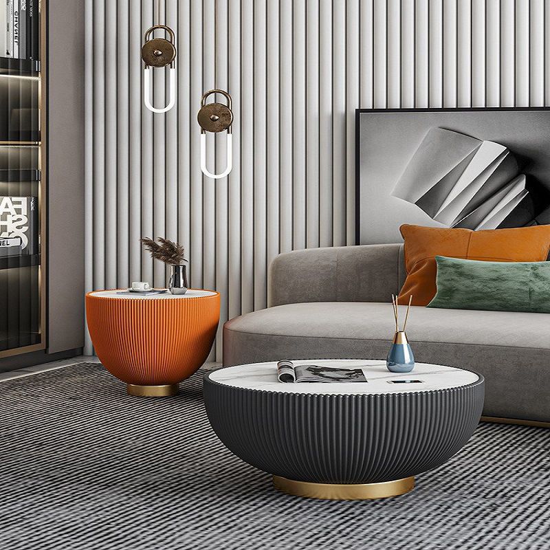 Slate Round Coffee Table Pedestal Minimalist Coffee Table for Living Room