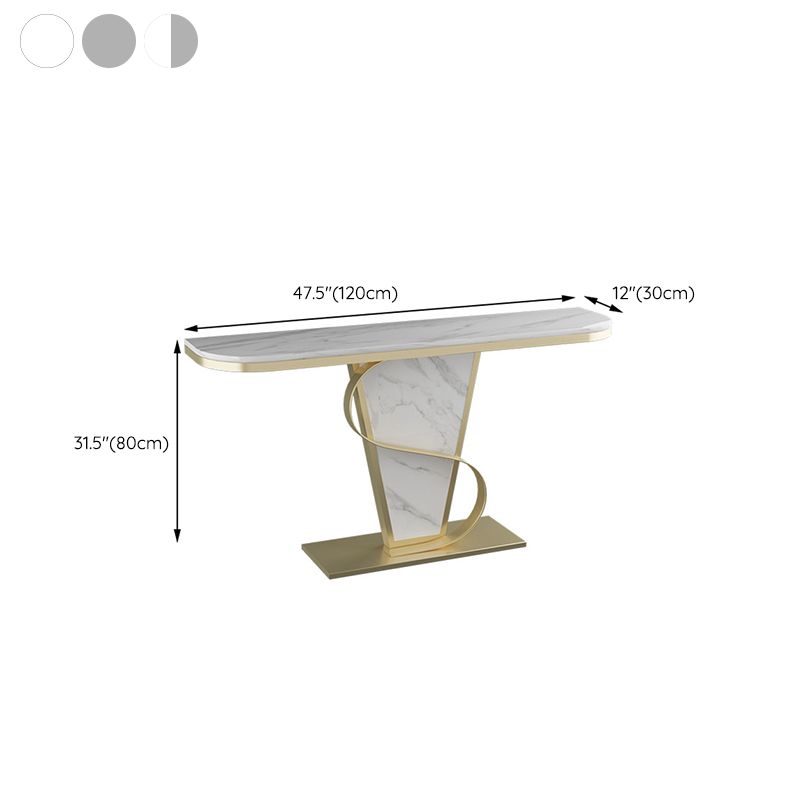 Glam Stone Console Sofa Table Half Moon Metal End Table for Hall