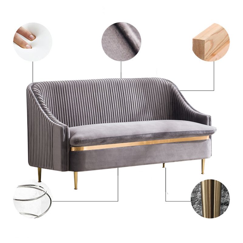 Contemporary Slopped Arm Sofa with Swen Pillow Back Velvet Sofa
