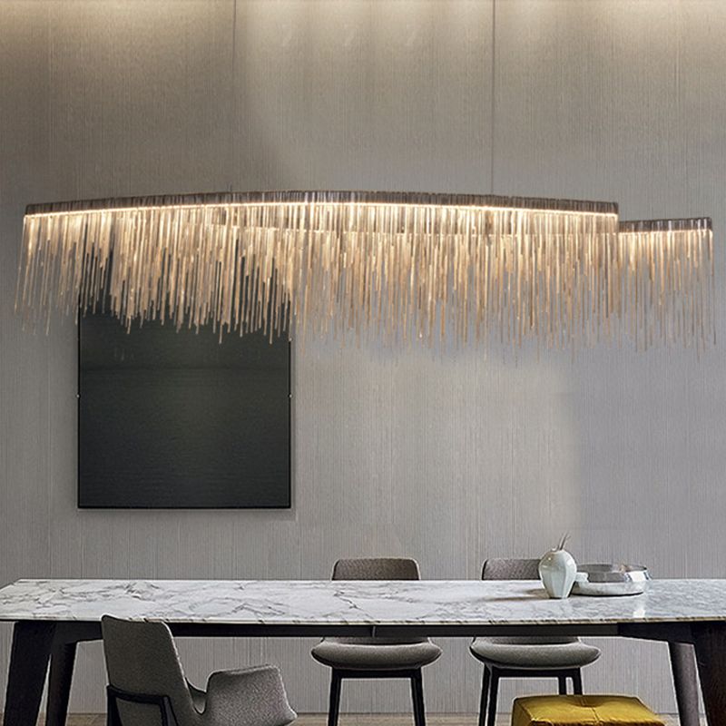 Tassel Chain LED Pendant Light Post-Modern Metallic Dining Room Hanging Island Light in Silver