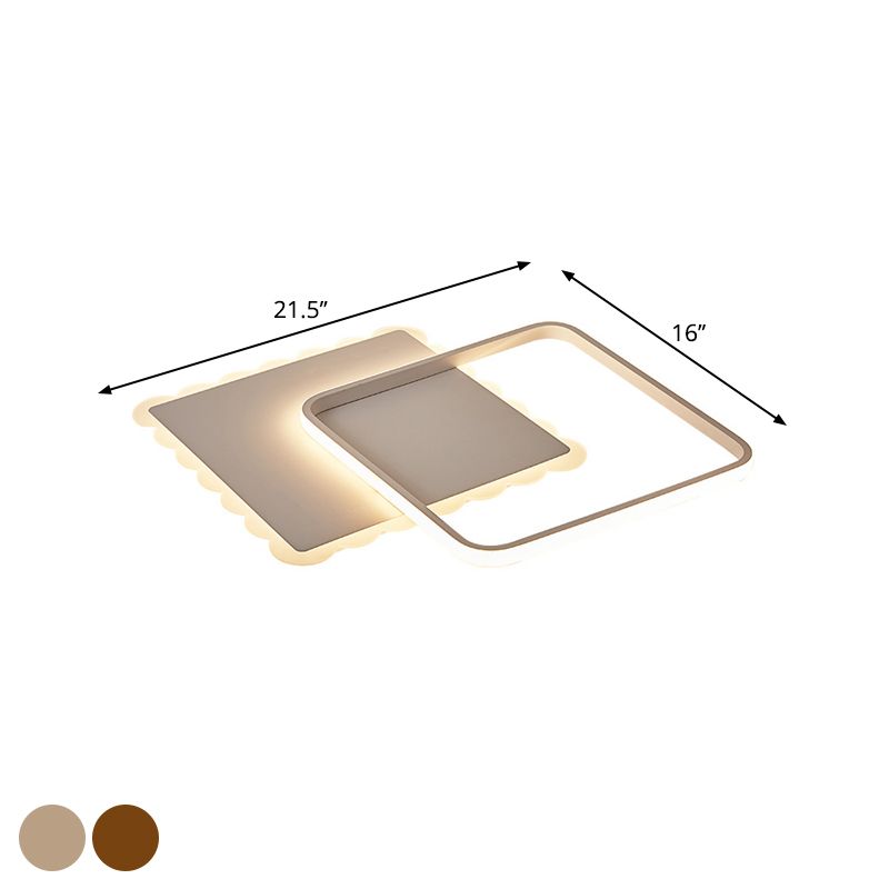 Squared Flush Mount Modernist Metal White / Coffee LED Close to Ceiling Lighting, Warm / White / Natural Light