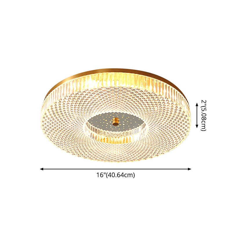 Circular Bedroom Flush Ceiling Light Lattice Crystal Minimalist LED Flush Mount Fixture in Brass