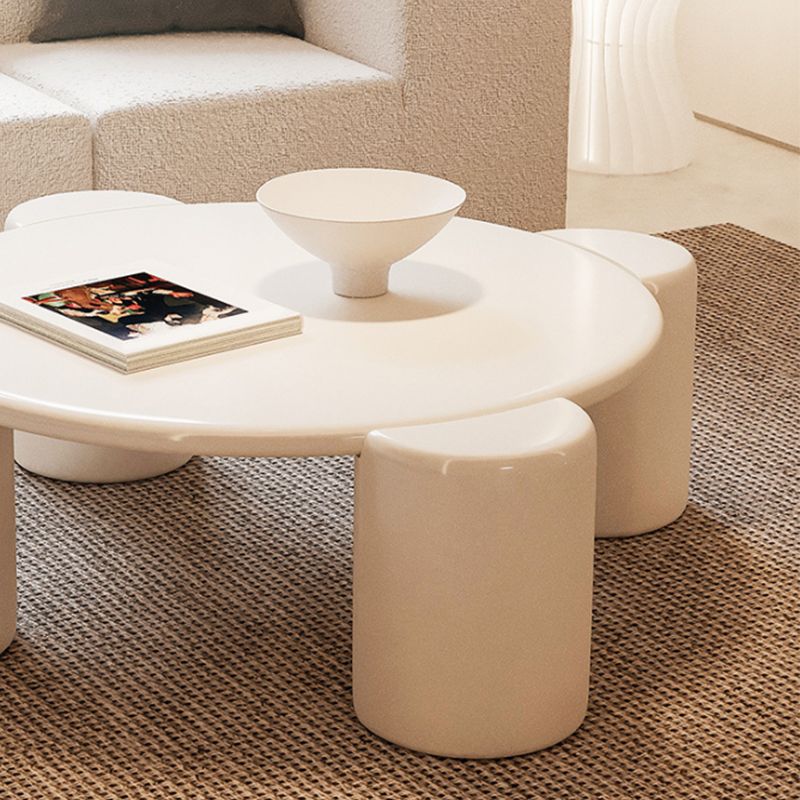 Scandinavian Round Wood Coffee Table with 4 Legs Coffee Table in White