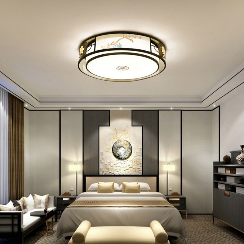 Geometrische Flush Mount Lighting Stoff Traditionelle Chinesische stil Flush Ceiling Licht-Leuchten für Schlafzimmer