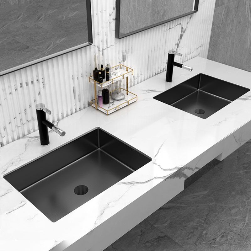Modern Black Basin Sink Stainless Steel Rectangular Undermount Bathroom Sink