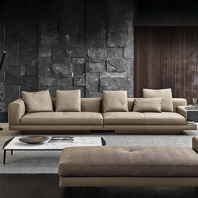 Contemporary Genuine Leather Settee Sewn Pillow Back Seating