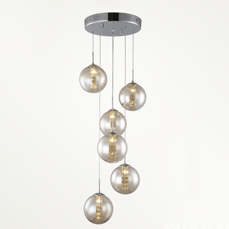 Globe Shape Glass Pendant Lamp Modern Multiple Hanging Light with Beaded Crystals