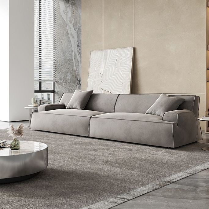 Contemporary Genuine Leather/Fabric Recessed Arm Sofa for Living Room