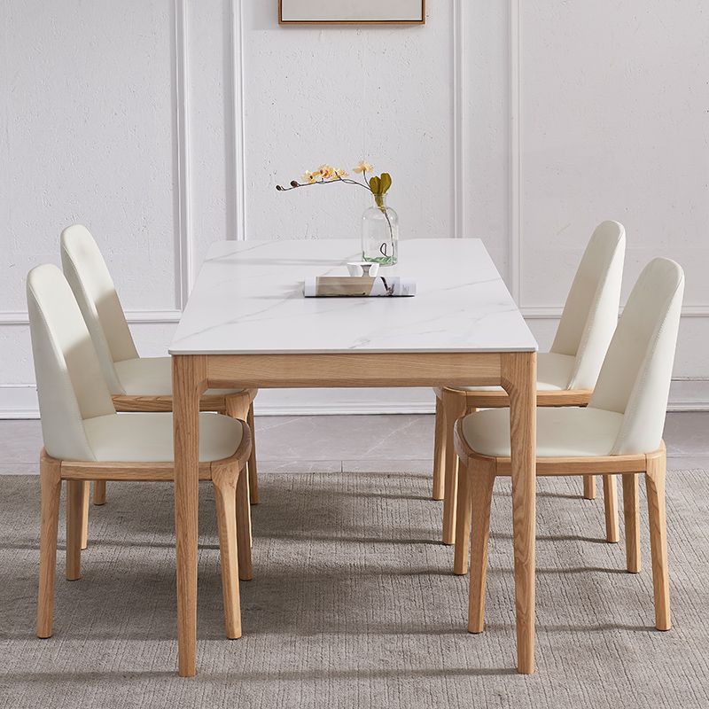 Rectangle Retro Modern Dining Table White Sintered Stone Top 4 Legs Fixed Table