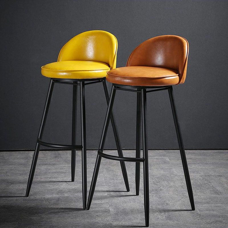 Industrial Leather Counter Stool for Home Round Barstools with Metal Base