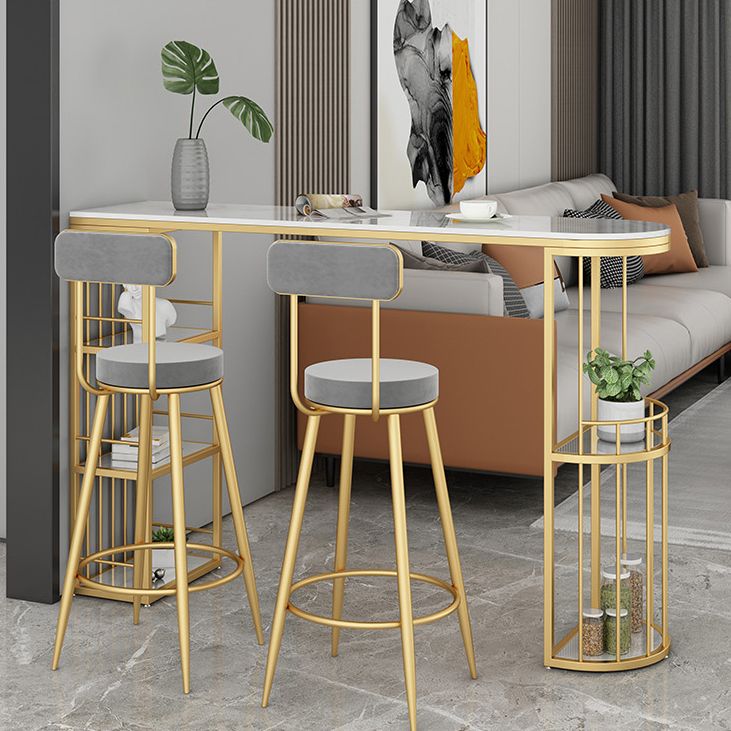 Modern 1/3 Pieces Bar Table Set Stone Counter Table with Backrest Stools