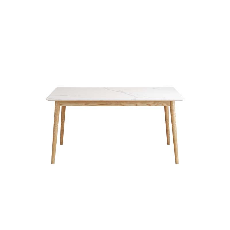 Mid-Century Dining Table with Ash Wood Frame White Stone Top Table