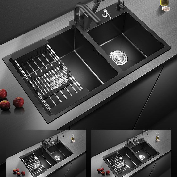Rectangle Stainless Steel Sink in Black Double Bowl Drop-In Kitchen Sink