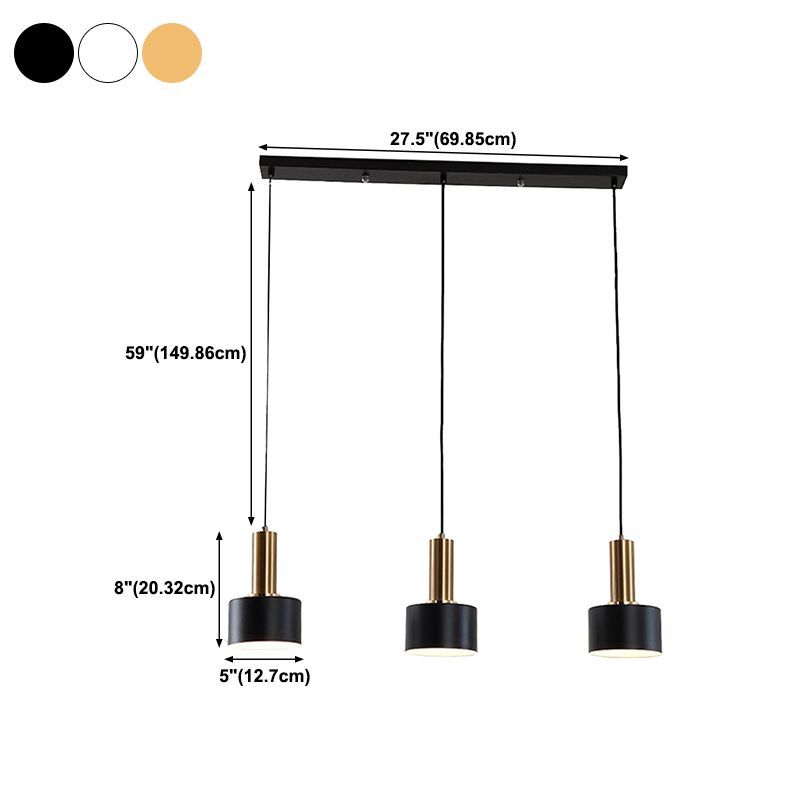 7.87" H 3-Light Modern Cluster Cylinder Kitchen Island Ceiling Light Metal Hanging Light