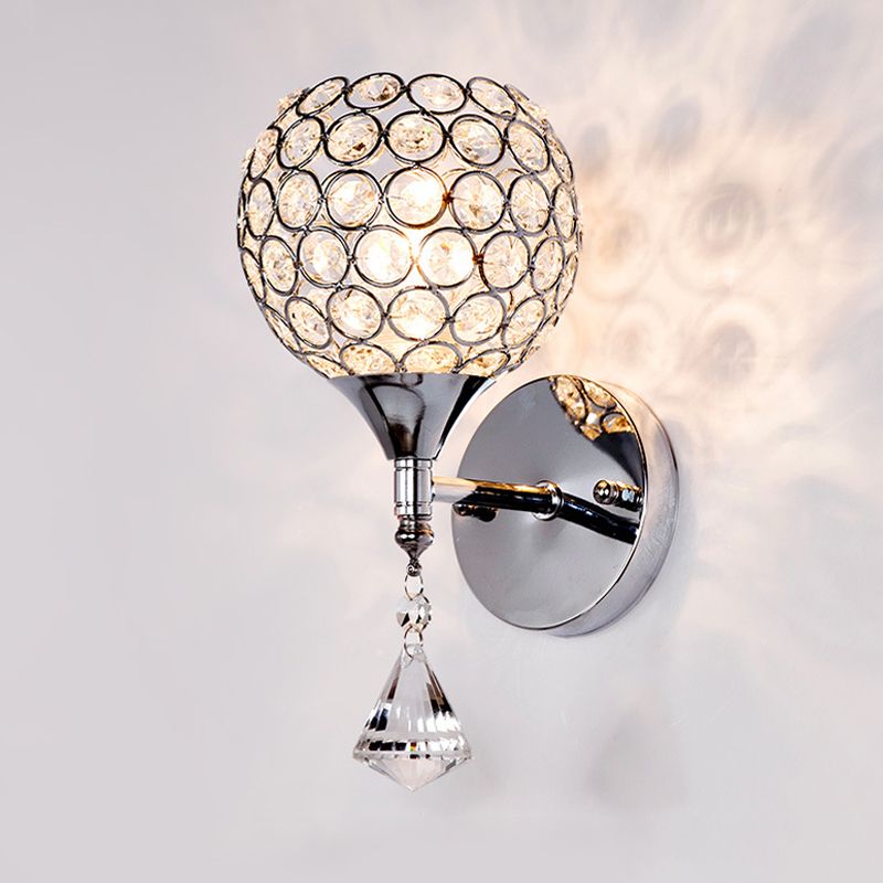 Fun a parete da comodino Funzione singola lampadina Postmoderna a parete a LED con cristallo in argento