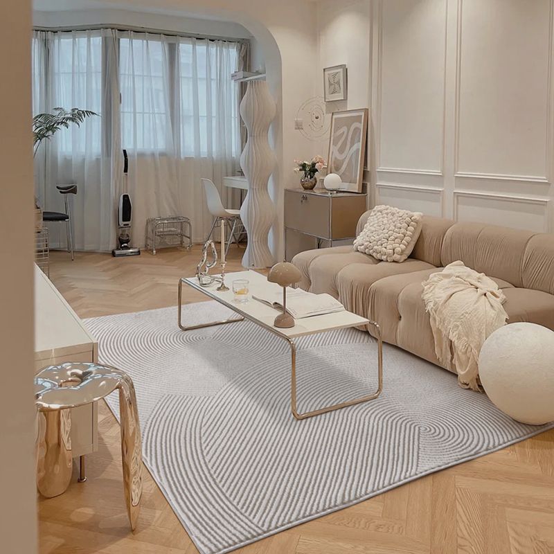 Grey Modern Area Carpet Polyester Stripe Pattern Rug Stain Resistant Area Rug for Home Decoration